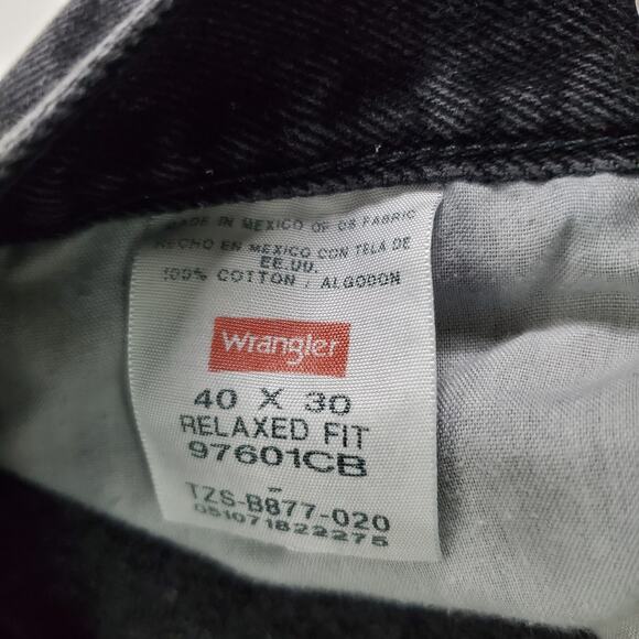Wrangler relaxed fit mens 40x30 black faded jeans Suspender buttons - Picture 6 of 8